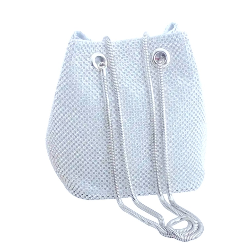 Silver Rhinestone Crystal Bucket evening bag
